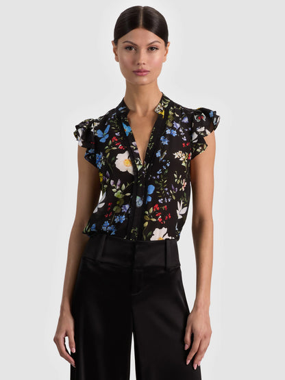 Arlette Silk Blouse Twisting Vines Black - Alice + Olivia