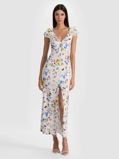 Tara Midi Slip Dress Twisting Vines Off White - Alice + Olivia