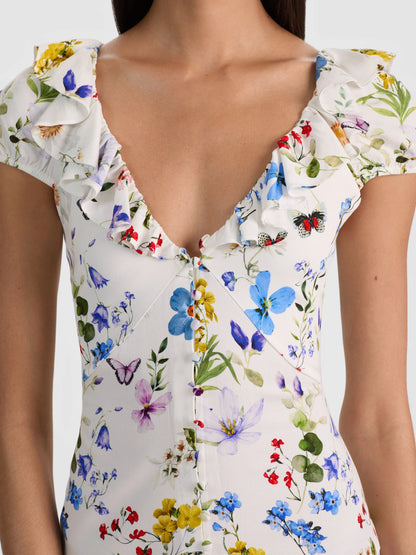 Tara Midi Slip Dress Twisting Vines Off White - Alice + Olivia