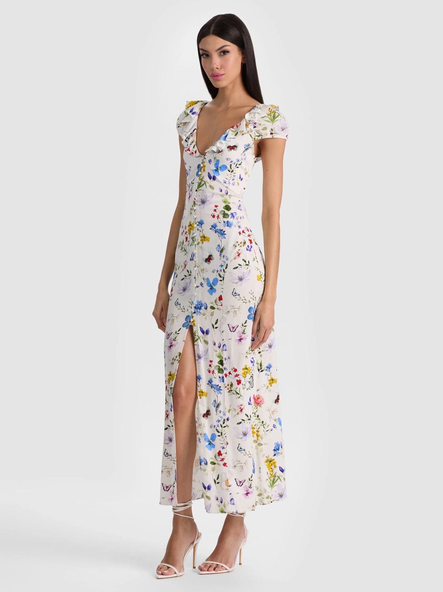 Tara Midi Slip Dress Twisting Vines Off White - Alice + Olivia