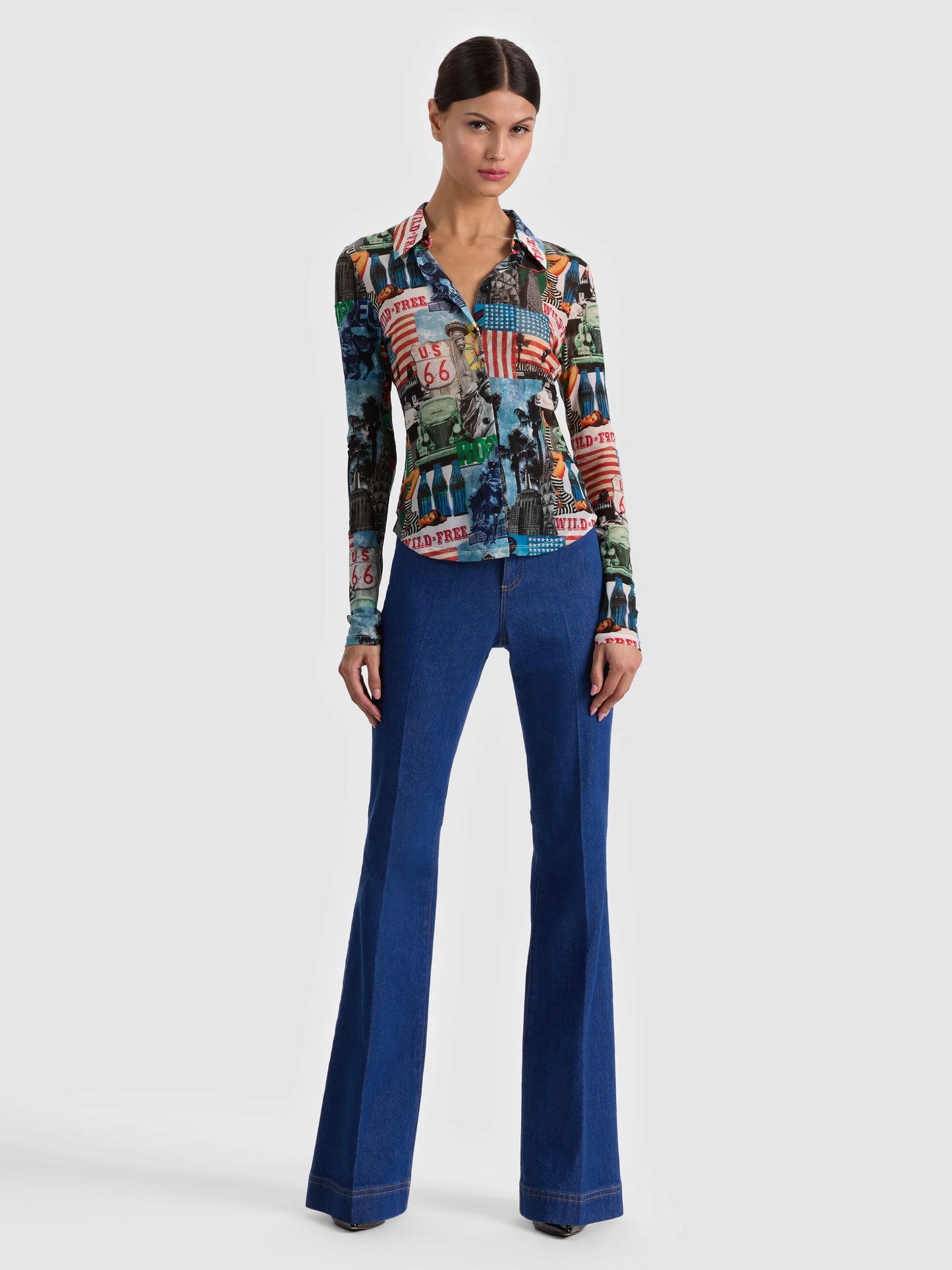 Jade Mesh Button Down Open Road - Alice + Olivia