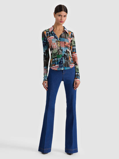 Jade Mesh Button Down Open Road - Alice + Olivia