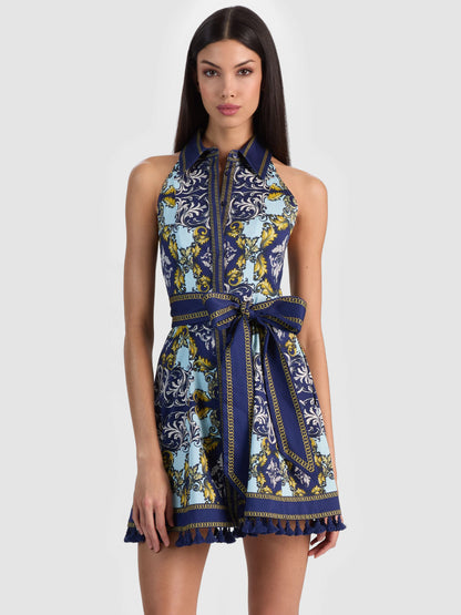 Lucy Sleeveless Mini Shirt Dress Antique Scroll - Alice + Olivia