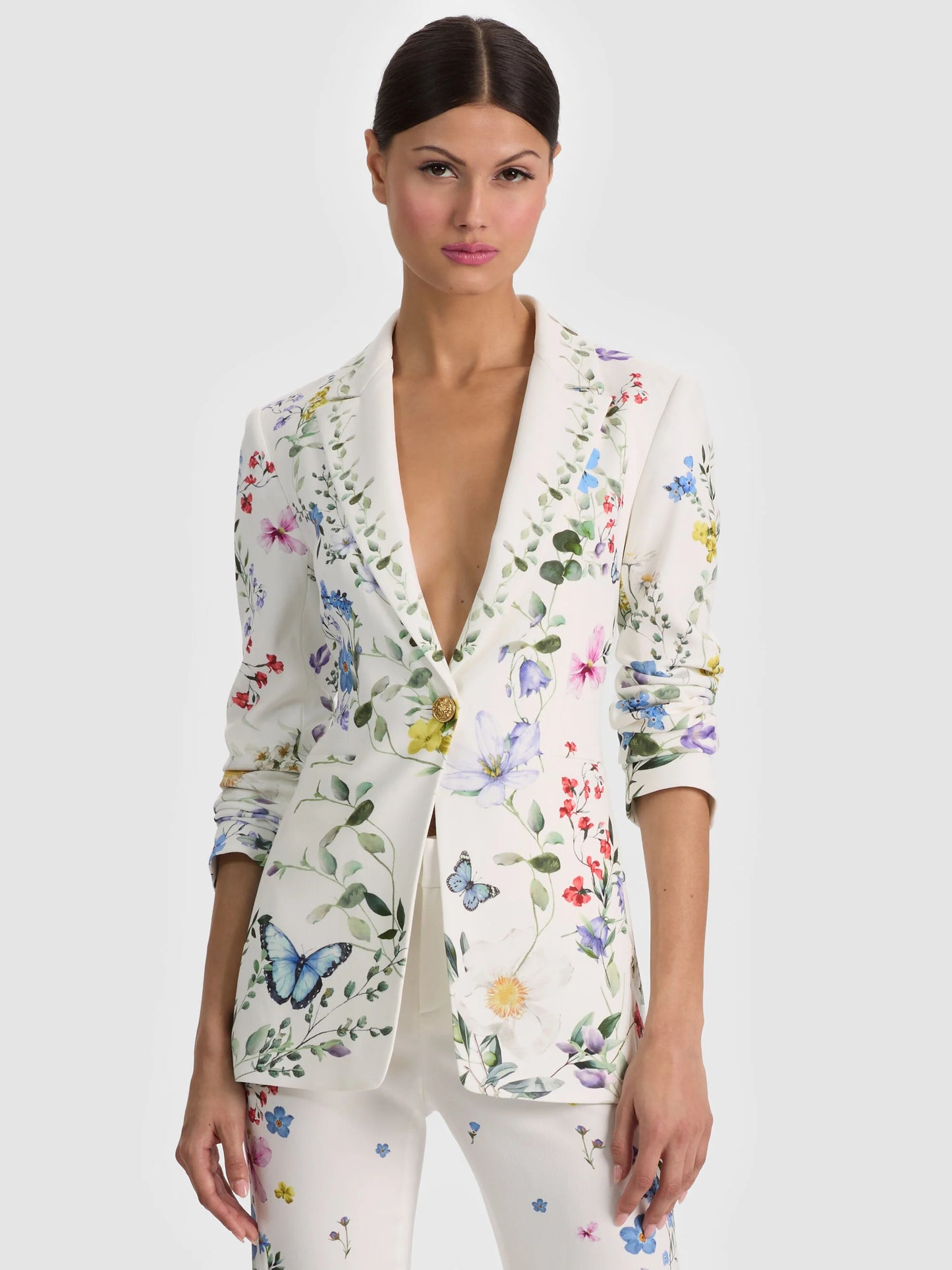 Breann Printed Blazer Twisting Vines Off White - Alice + Olivia