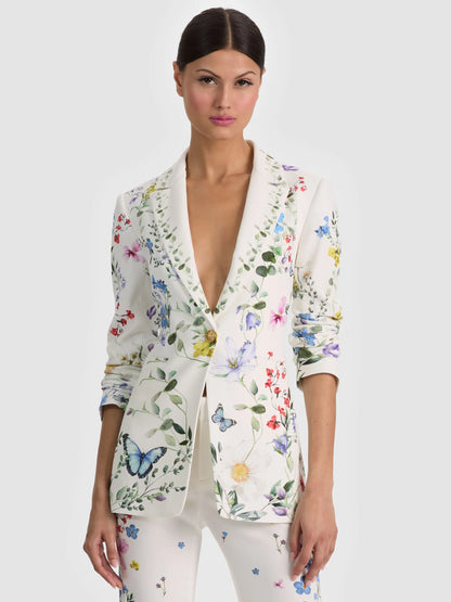 Breann Printed Blazer Twisting Vines Off White - Alice + Olivia