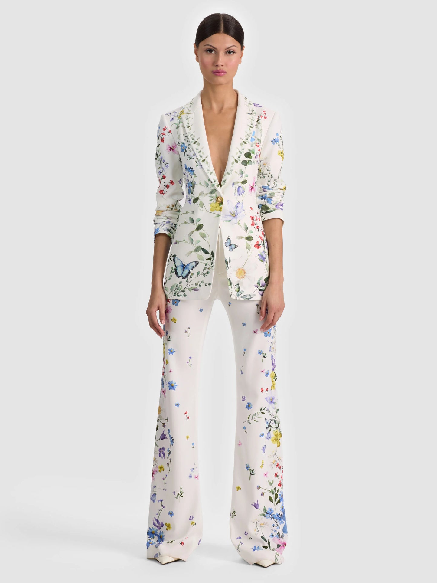 Breann Printed Blazer Twisting Vines Off White - Alice + Olivia