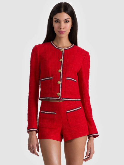 Avalon Shrunken Tweed Jacket Chili Pepper - Alice + Olivia