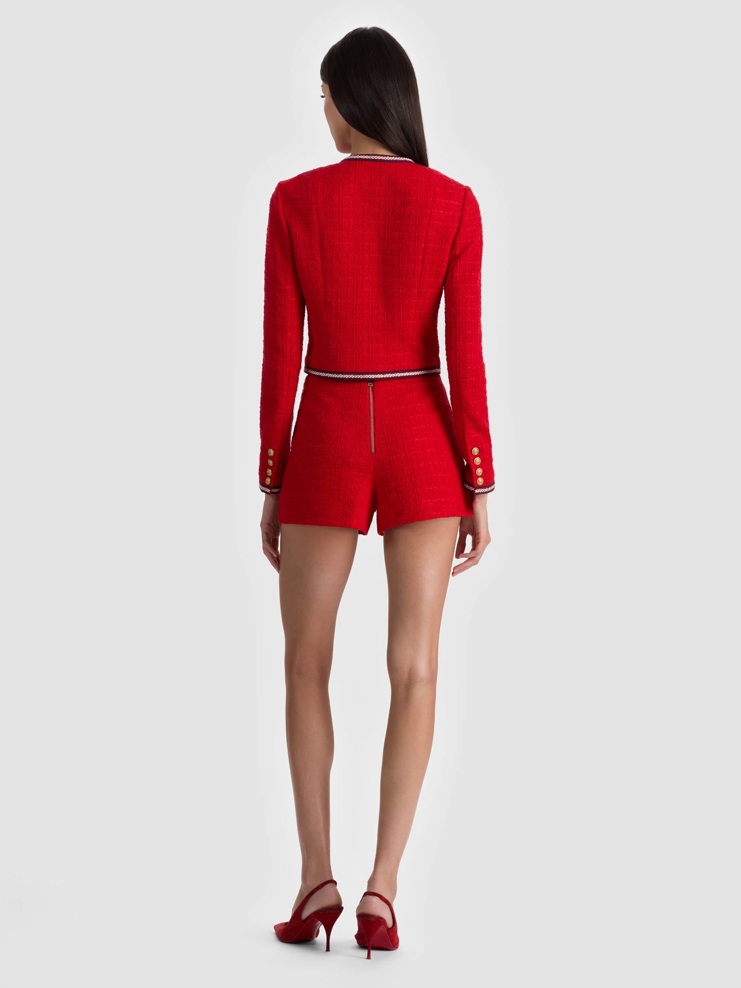 Avalon Shrunken Tweed Jacket Chili Pepper - Alice + Olivia