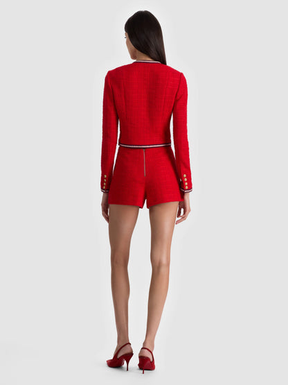 Avalon Shrunken Tweed Jacket Chili Pepper - Alice + Olivia
