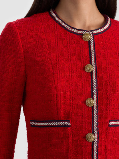 Avalon Shrunken Tweed Jacket Chili Pepper - Alice + Olivia