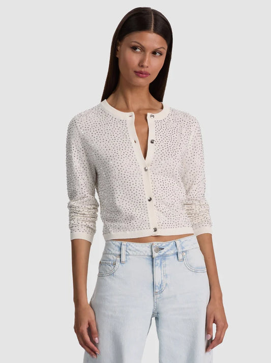 Dollie Embellished Cardigan Soft White - Alice + Olivia