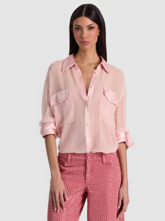 Finely Oversized Utility Shirt English Rose - Alice + Olivia