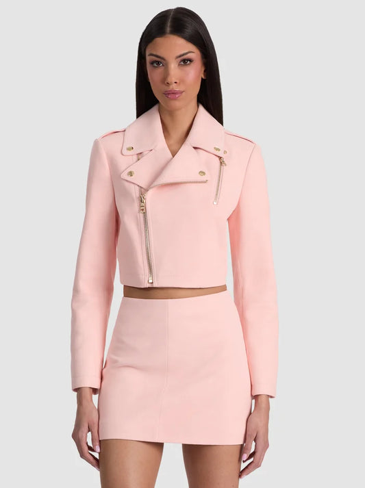 Krishna Suede Cropped Moto Jacket English Rose - Alice + Olivia