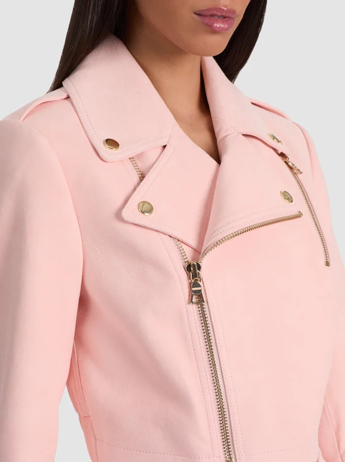 Krishna Suede Cropped Moto Jacket English Rose - Alice + Olivia