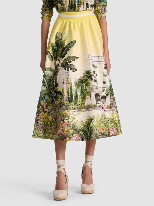 Earla StaceFace Midi Skirt Pure Paradise - Alice + Olivia