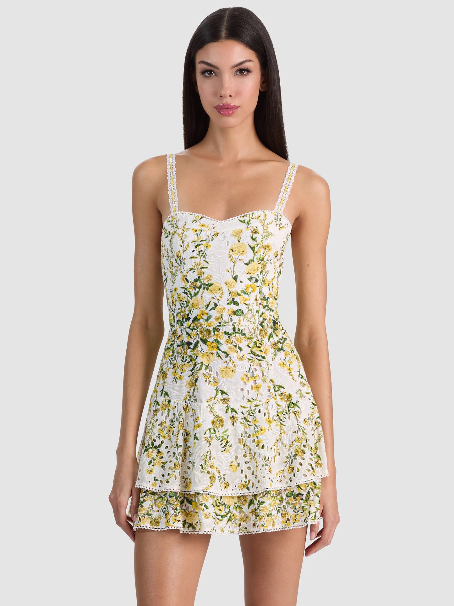 Meredith Sweetheart Mini Dress Fresh Air Butter - Alice + Olivia