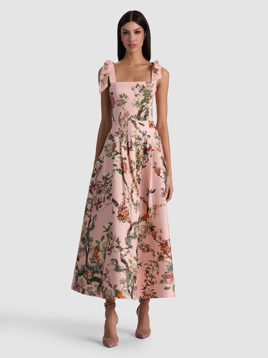 Hana Midi Dress Sunset Grove English Rose - Alice + Olivia
