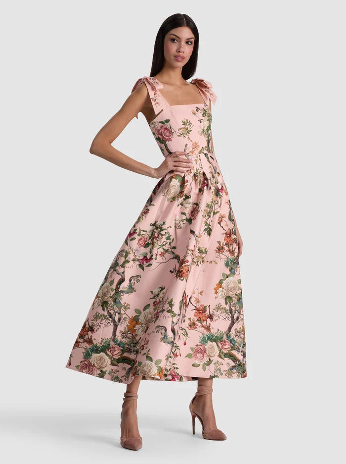 Hana Midi Dress Sunset Grove English Rose - Alice + Olivia