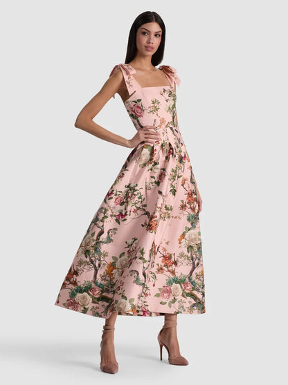 Hana Midi Dress Sunset Grove English Rose - Alice + Olivia