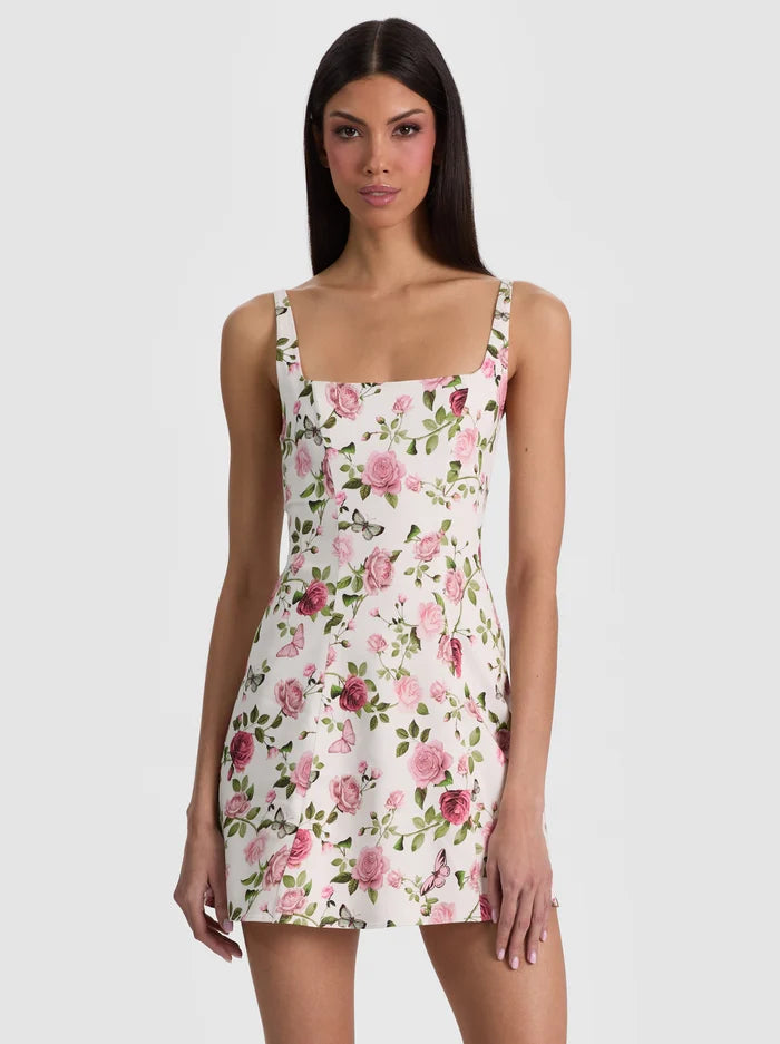 Julia Mini Dress Garden Gossip Off White - Alice + Olivia