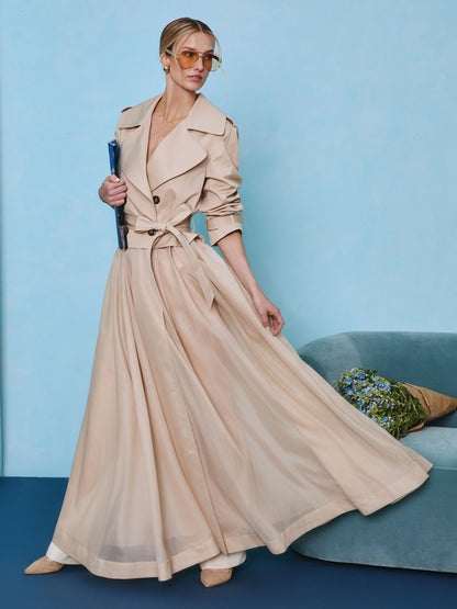 Nevada Sheer Combo Trench Coat Latte - Alice + Olivia