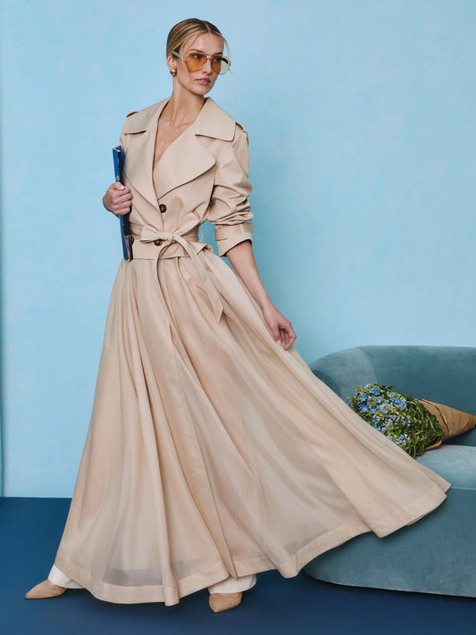 Nevada Sheer Combo Trench Coat Latte - Alice + Olivia