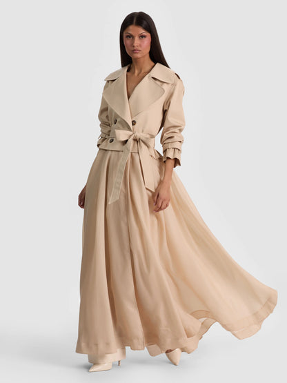 Nevada Sheer Combo Trench Coat Latte - Alice + Olivia