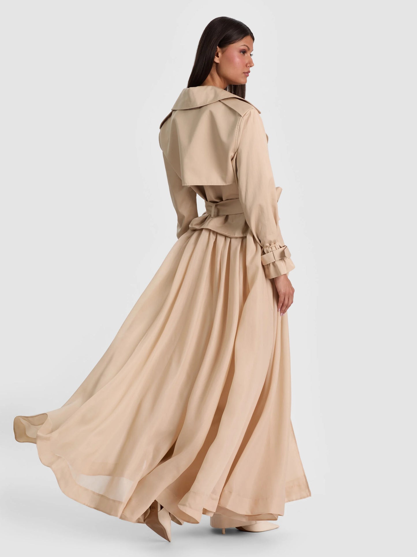 Nevada Sheer Combo Trench Coat Latte - Alice + Olivia