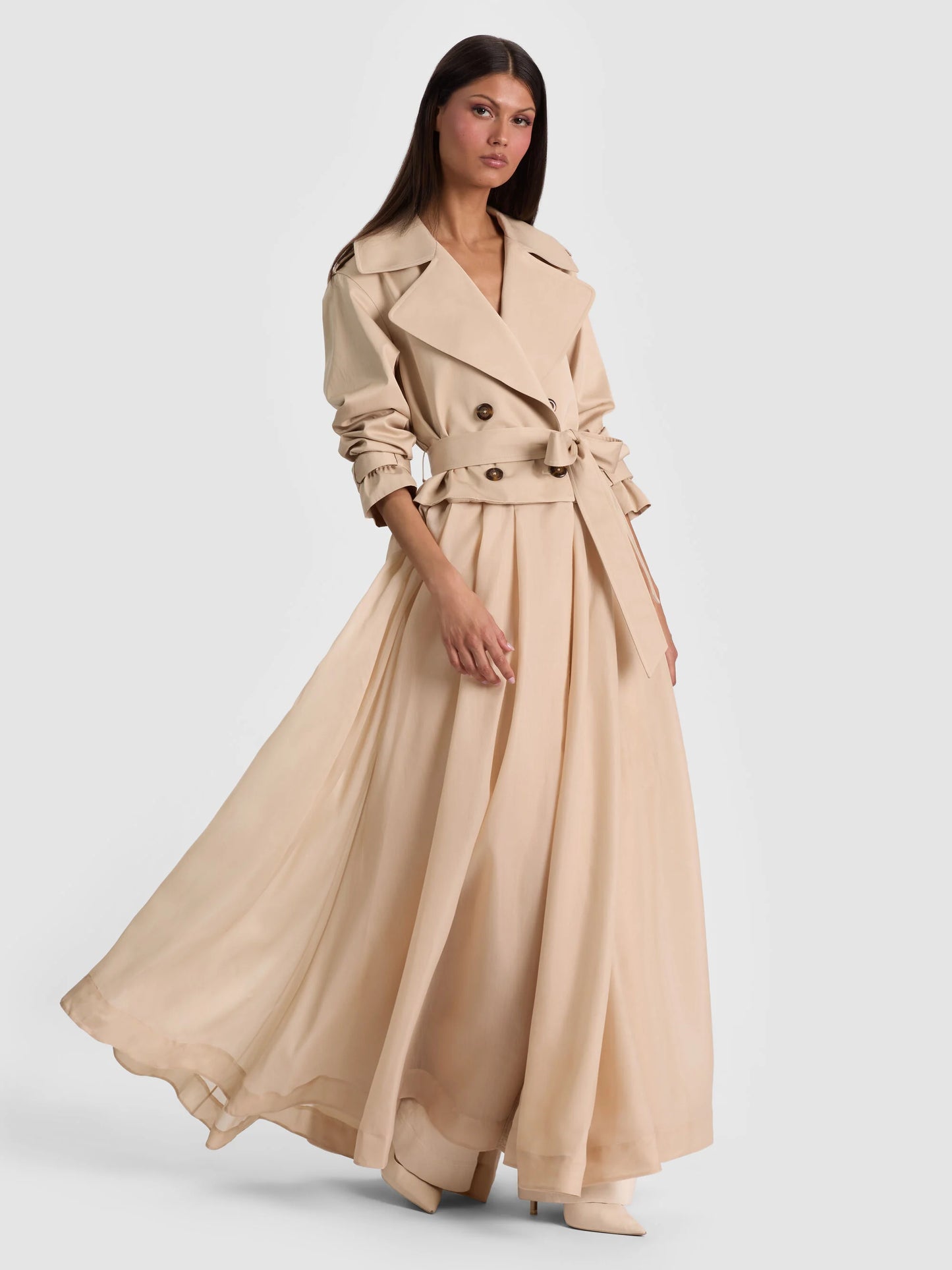 Nevada Sheer Combo Trench Coat Latte - Alice + Olivia