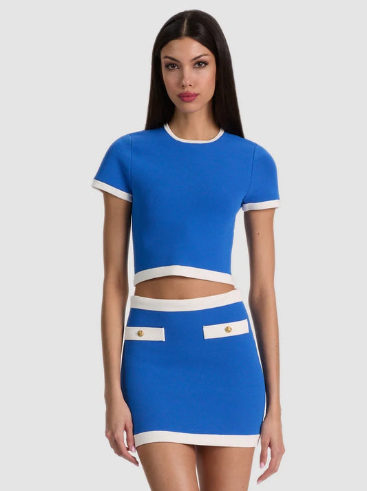 Ciara Cropped Pullover Blue Iris/Soft White - Alice + Olivia