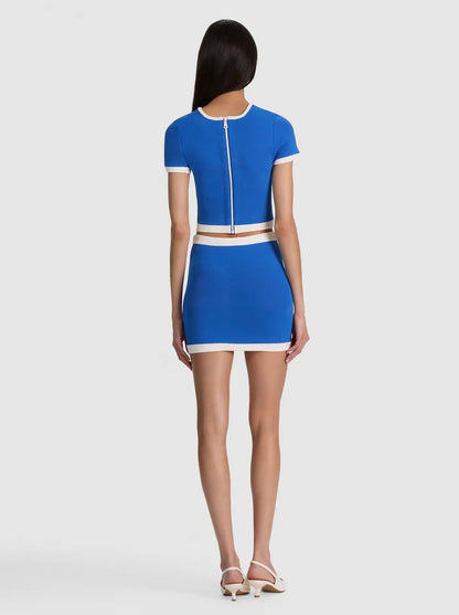 Ciara Cropped Pullover Blue Iris/Soft White - Alice + Olivia