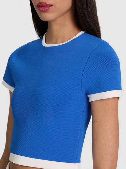 Ciara Cropped Pullover Blue Iris/Soft White - Alice + Olivia