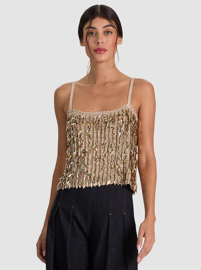 Nicolette Sequin Tank Sand/Gold - Alice + Olivia