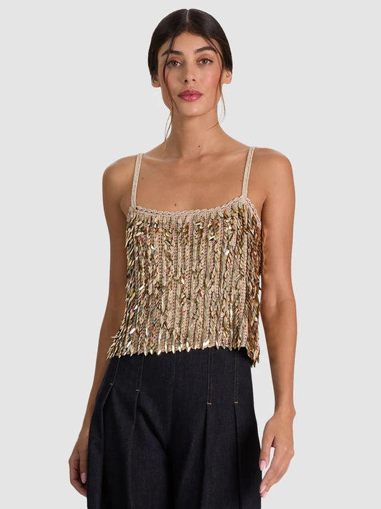 Nicolette Sequin Tank Sand/Gold - Alice + Olivia