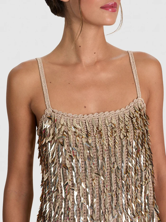 Nicolette Sequin Tank Sand/Gold - Alice + Olivia