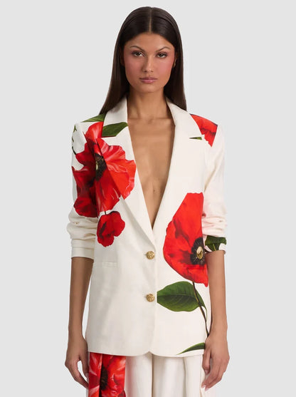 Elna Slim Long Blazer Summer Poppy - Alice + Olivia