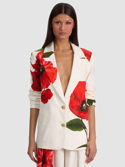 Elna Slim Long Blazer Summer Poppy - Alice + Olivia
