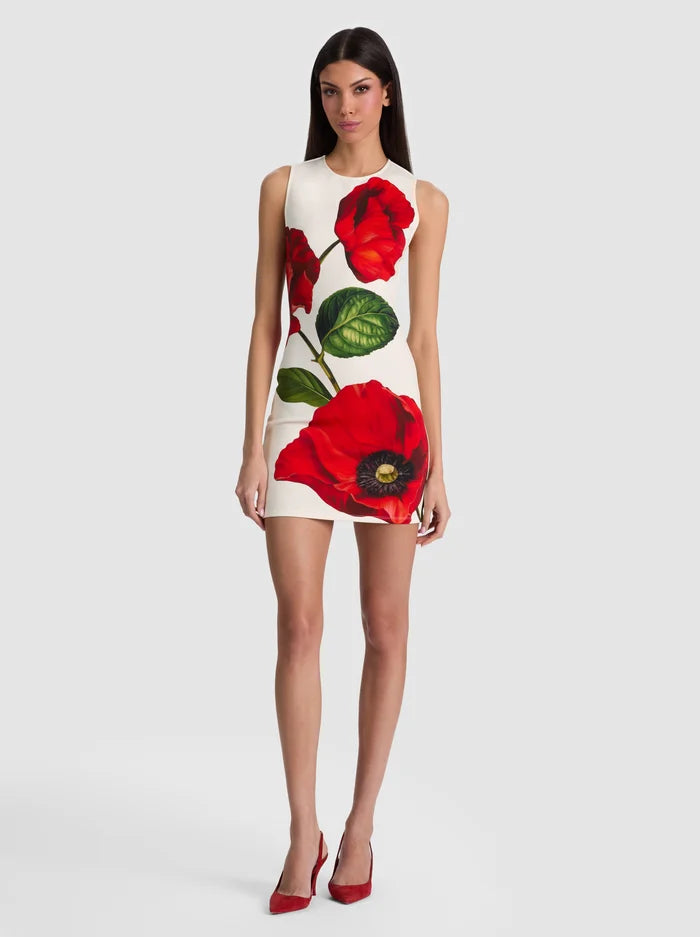 Wynell Fitted Mini Dress Summer Poppy - Alice + Olivia