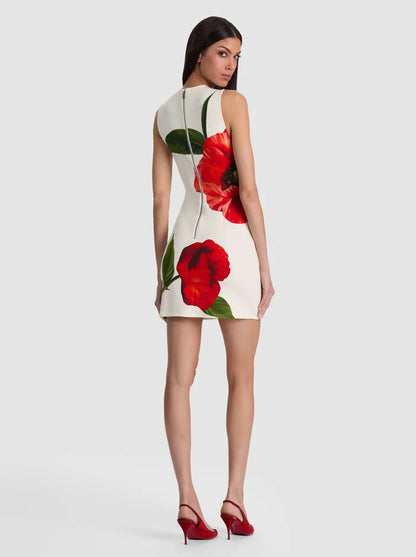 Wynell Fitted Mini Dress Summer Poppy - Alice + Olivia