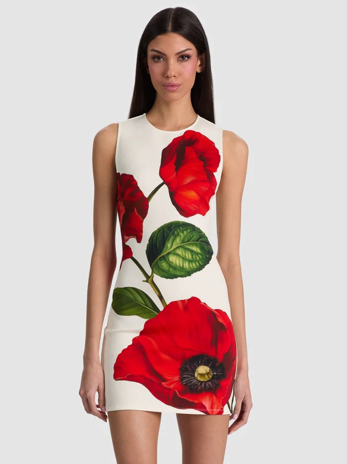 Wynell Fitted Mini Dress Summer Poppy - Alice + Olivia