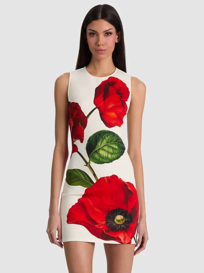 Wynell Fitted Mini Dress Summer Poppy - Alice + Olivia