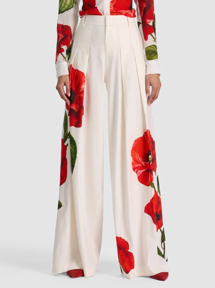 Blair Pleated Linen Pant Summer Poppy - Alice + Olivia