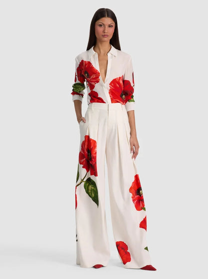 Blair Pleated Linen Pant Summer Poppy - Alice + Olivia