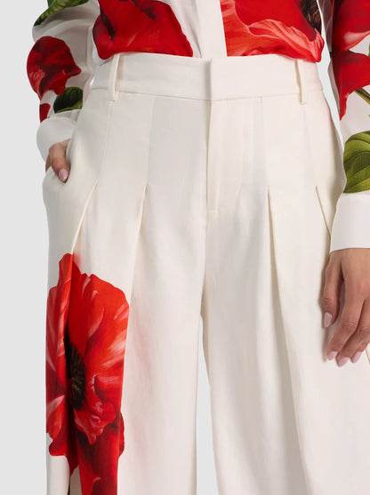 Blair Pleated Linen Pant Summer Poppy - Alice + Olivia