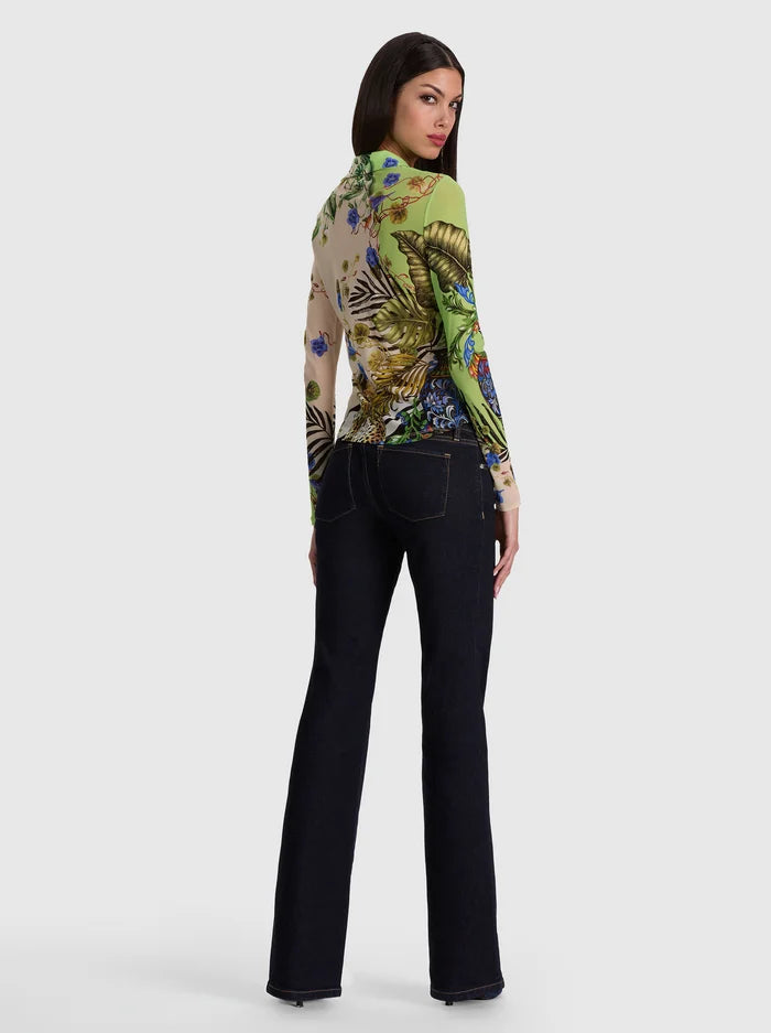 Jade Mesh Button Down Riviera Citrus - Alice + Olivia