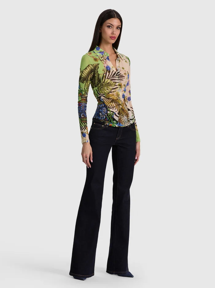 Jade Mesh Button Down Riviera Citrus - Alice + Olivia