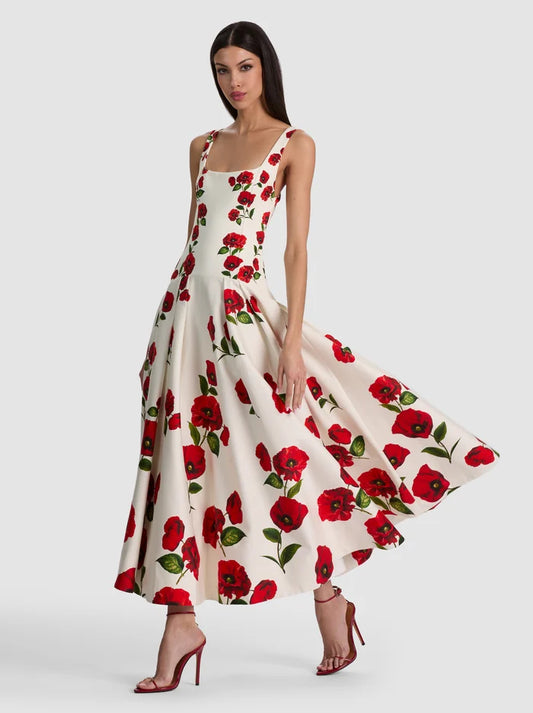 Adley Drop Waist Dress Summer Poppy - Alice + Olivia