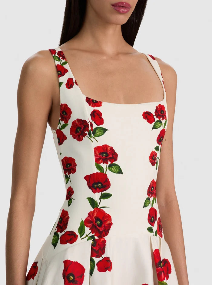 Adley Drop Waist Dress Summer Poppy - Alice + Olivia