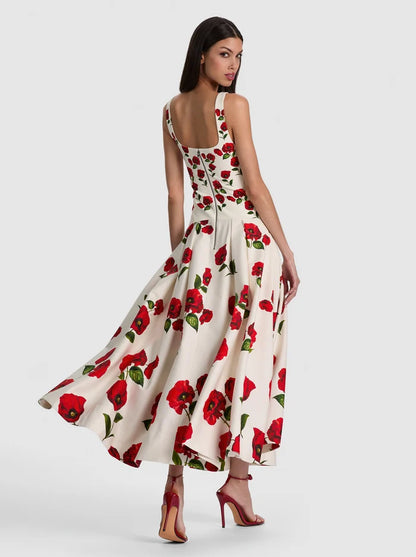 Adley Drop Waist Dress Summer Poppy - Alice + Olivia