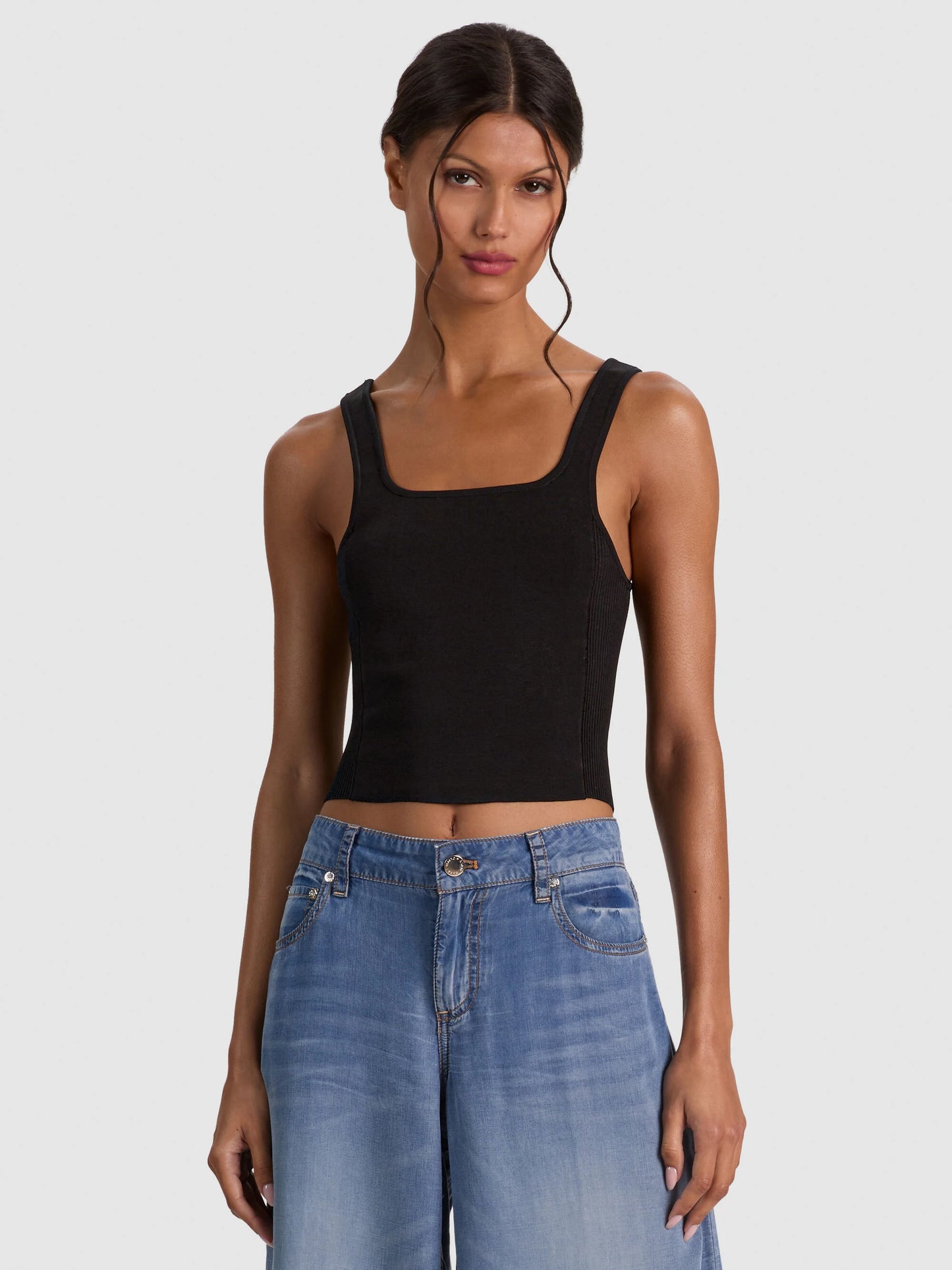 Devin Side Panel Tank Black - Alice + Olivia